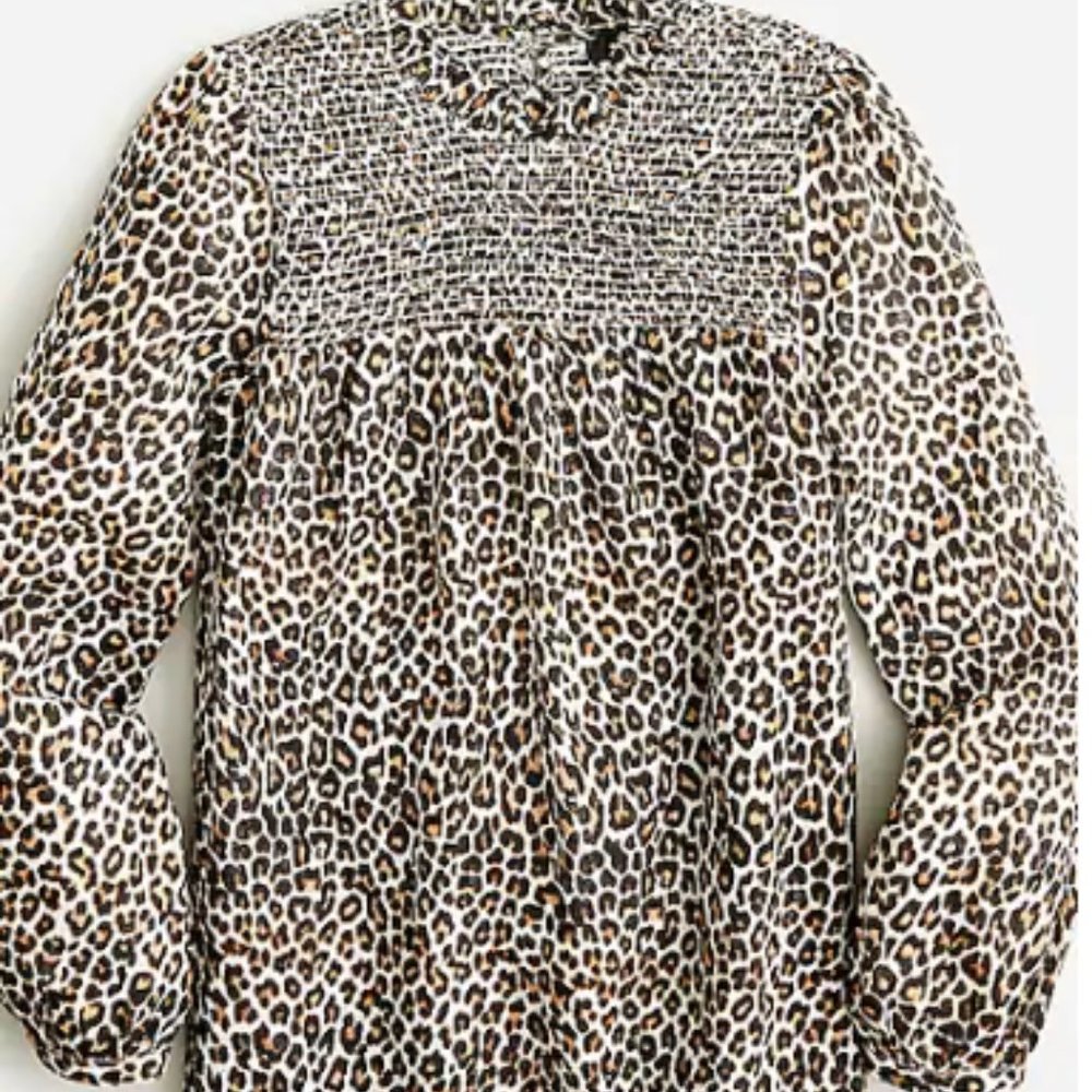 NWT J. Crew Smocked button-back top in leopard print XS